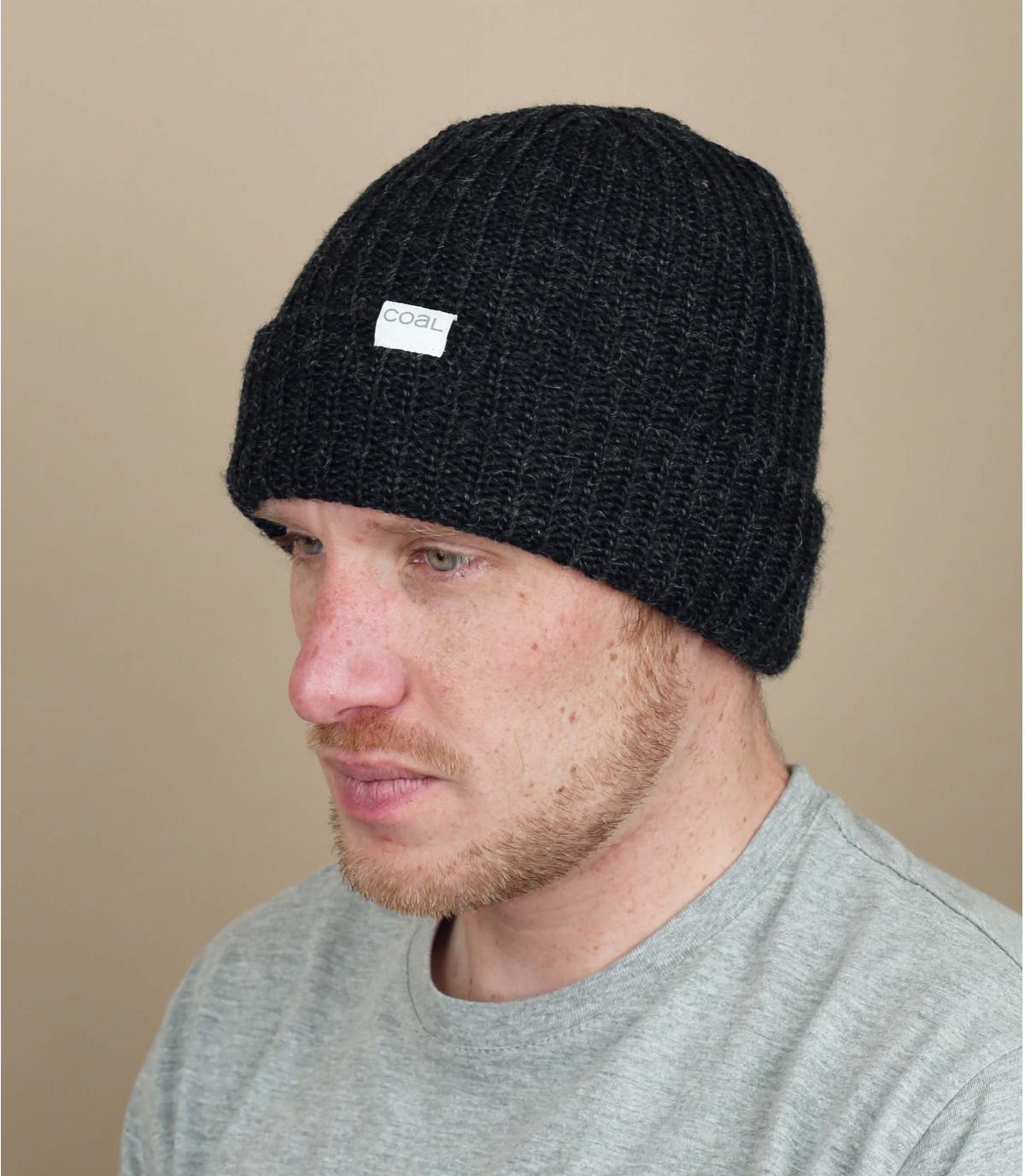 Coal black mohair beanie The Edward black